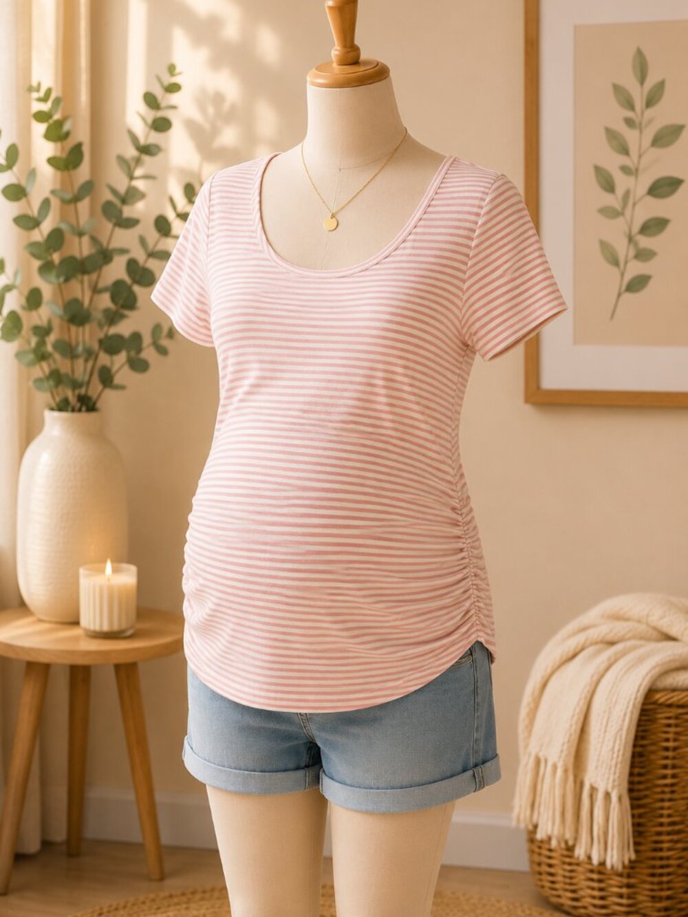NWT Isabel Maternity Pink Striped Side-Ruched T-Shirt XL